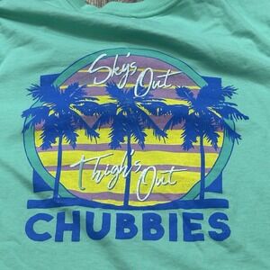 Chubbies T-Shirt Teal Short Sleeves Palm Trees "Sky's Out Thighs Out" Mens Large